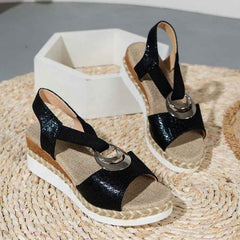 Peep Toe Serpentine Wedges Sandals| Circle Design Casual - Muselune