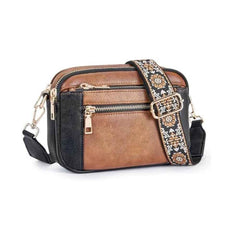 Triple-Zip Crossbody – Floral Strap & Colorblock Style - Muselune