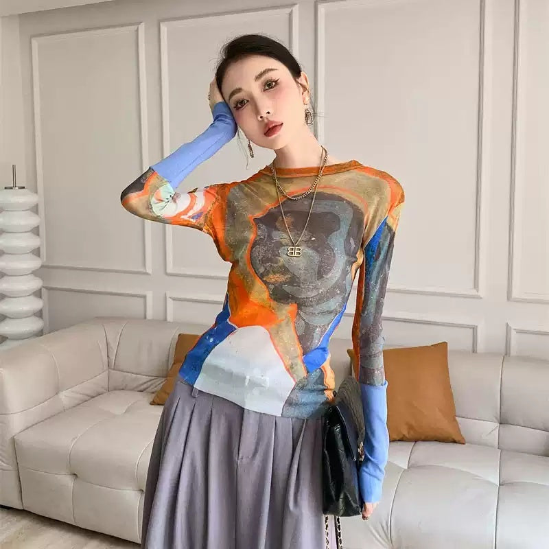 Muse Art Graffiti Printing Mesh Thin Tops The Muse