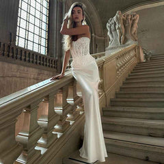Autumn Elegant Lace Fishbone Bandeau Slim-fit Long Dress Suit - Muselune