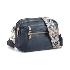 Triple-Zip Crossbody – Floral Strap & Colorblock Style - Muselune