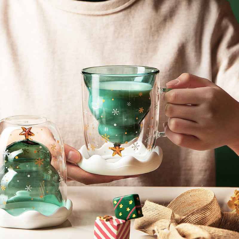 Double Heat Resistant Glass Christmas Tree Coffee Cup