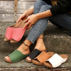 Summer Wedge Sandals – Peep-Toe, Thick Sole, Casual Outdoor Slides - Muselune
