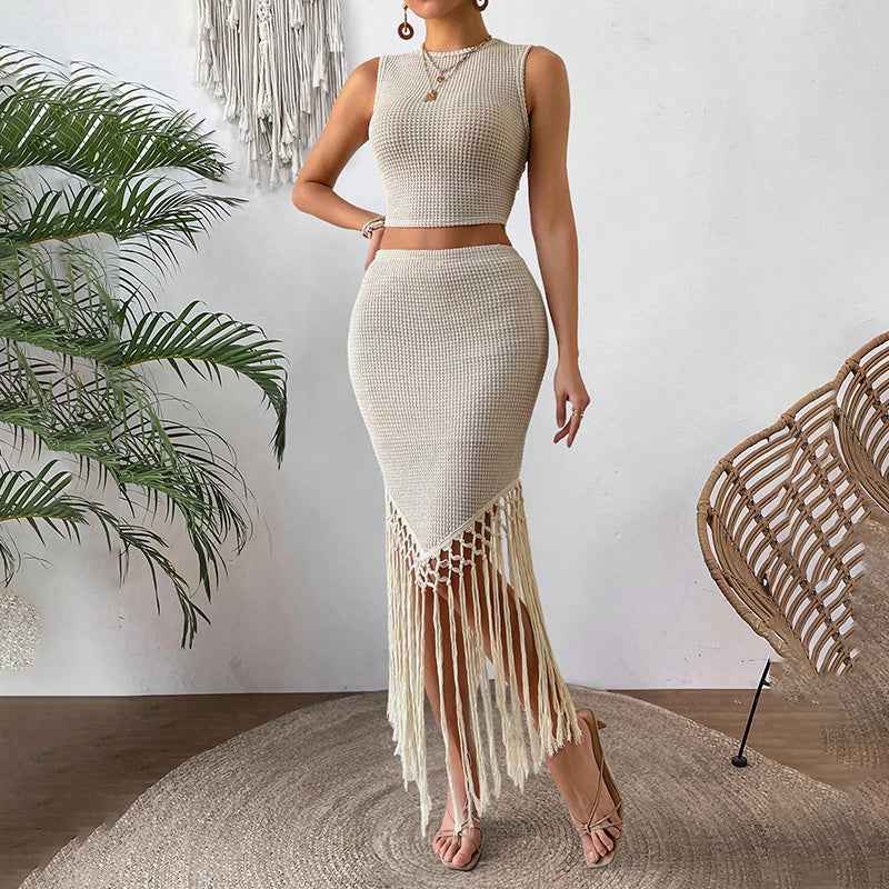 Sleeveless Crop Top And Bodycon High Waist Skirt Set - Muselune