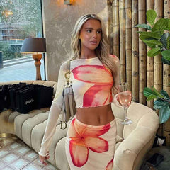 Printed Long Sleeve Dress Set