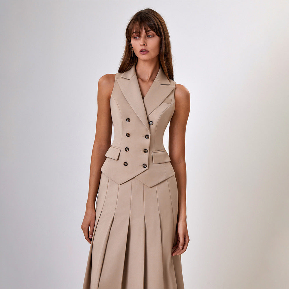 Sleeveless Vest Pleated Dress Two-piece Set - Muselune