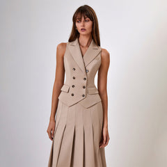 Sleeveless Vest Pleated Dress Two-piece Set - Muselune