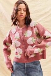 Strawberry Fruit All Over Button Sweater Cardigan