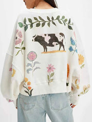 Printed Round Neck Dropped Shoulder Sweatshirt