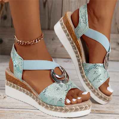 Peep Toe Serpentine Wedges Sandals| Circle Design Casual - Muselune