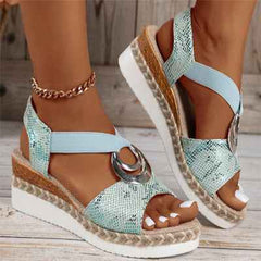 Peep Toe Serpentine Wedges Sandals| Circle Design Casual - Muselune