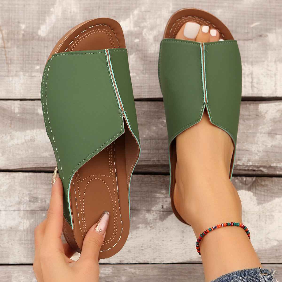 Summer Wedge Sandals – Peep-Toe, Thick Sole, Casual Outdoor Slides - Muselune