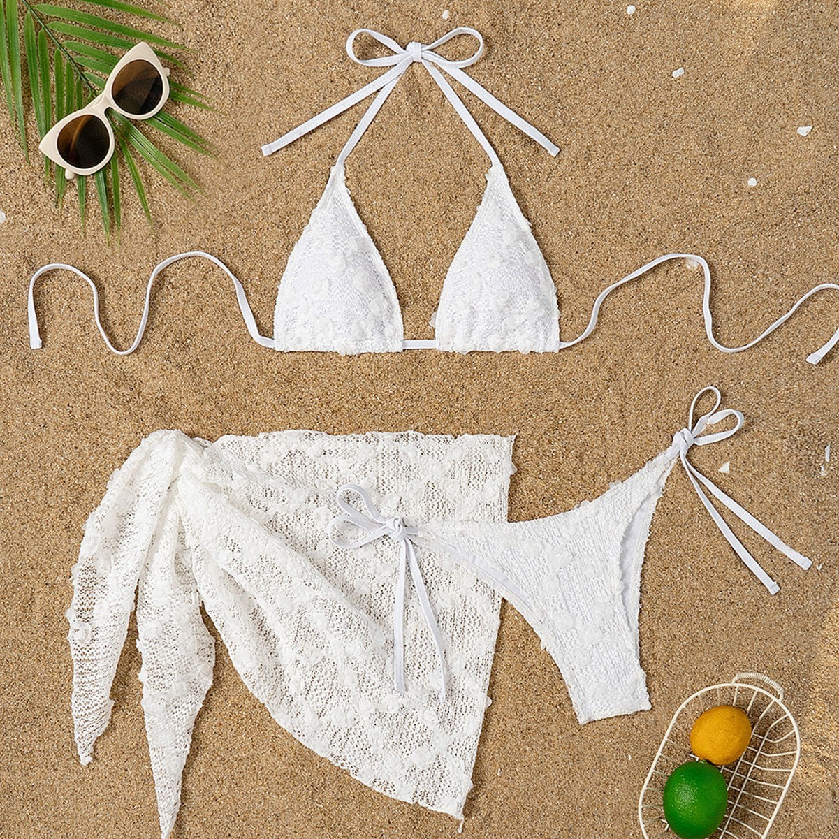 Split Bikini Mesh Halter Bandage Swimwear with coverup - Muselune