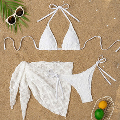Split Bikini Mesh Halter Bandage Swimwear with coverup - Muselune