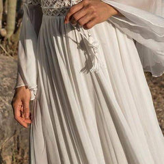 Bohemian chiffon stitching lace deep V-neck waist net dress & coverup - Muselune