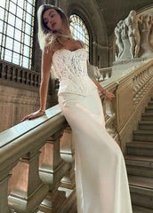 Autumn Elegant Lace Fishbone Bandeau Slim-fit Long Dress Suit - Muselune