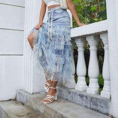 Boho Blue Denim Skirt - Muselune