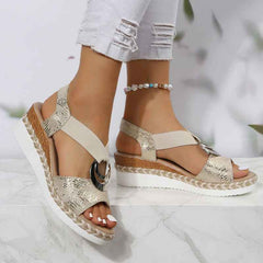 Peep Toe Serpentine Wedges Sandals| Circle Design Casual - Muselune