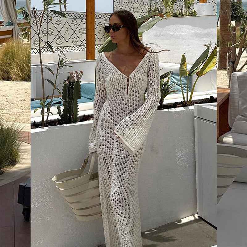Knitted Hollow-Out Beach Cover-Up – Sun-Proof & Stylish - Muselune