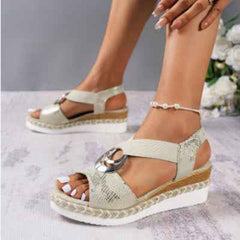 Peep Toe Serpentine Wedges Sandals| Circle Design Casual - Muselune