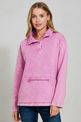 Fleece Washed High Neck Kangaroo Pocket Sweatshirt