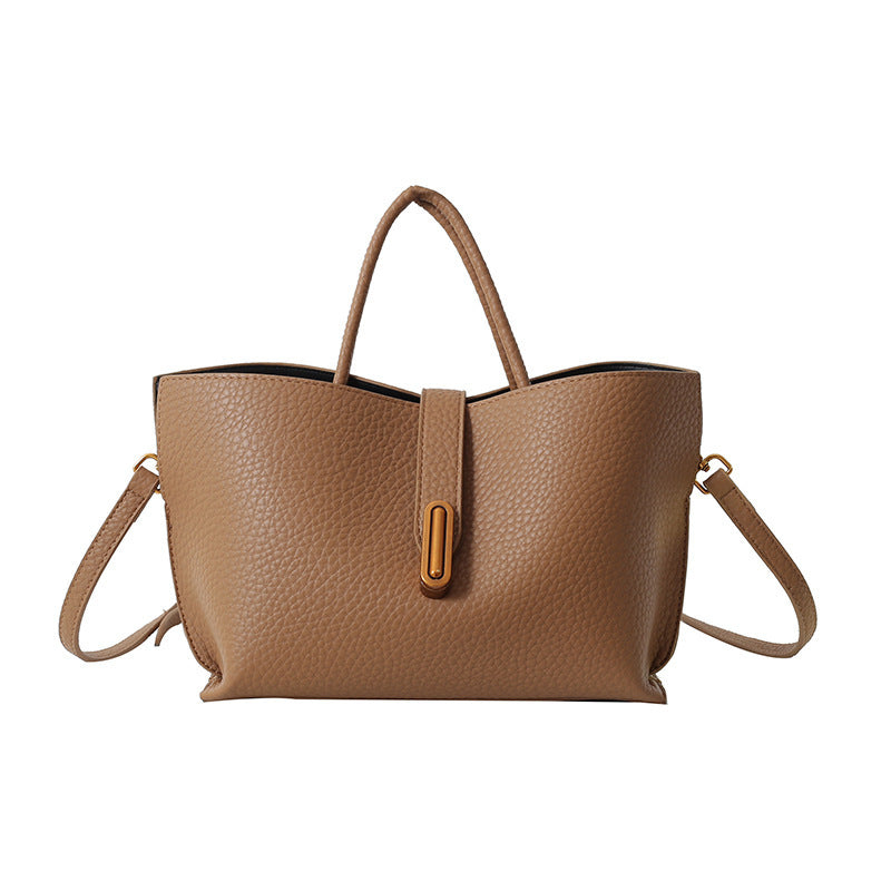 INS Litchi Pattern Shoulder Bag Fashion Zipper Bucket Bag High Capacity Totes Handbag For Women - Muselune