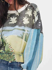 Printed Round Neck Dropped Shoulder Sweatshirt