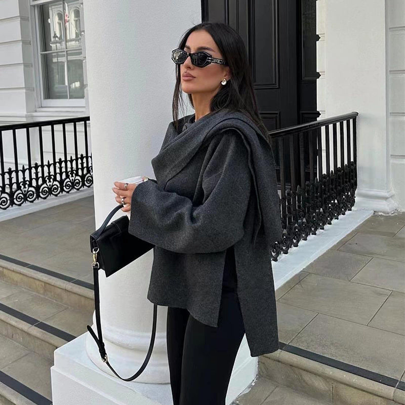 Cardigan With Asymmetrical Scarf Coat The Muse