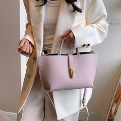 INS Litchi Pattern Shoulder Bag Fashion Zipper Bucket Bag High Capacity Totes Handbag For Women - Muselune
