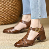 Chunky Hollow Buckle Closed Toe Sandals Heel
