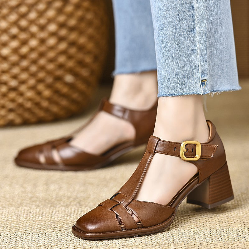 Chunky Hollow Buckle Closed Toe Sandals Heel The Muse