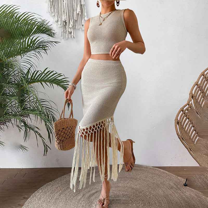 Sleeveless Crop Top And Bodycon High Waist Skirt Set - Muselune