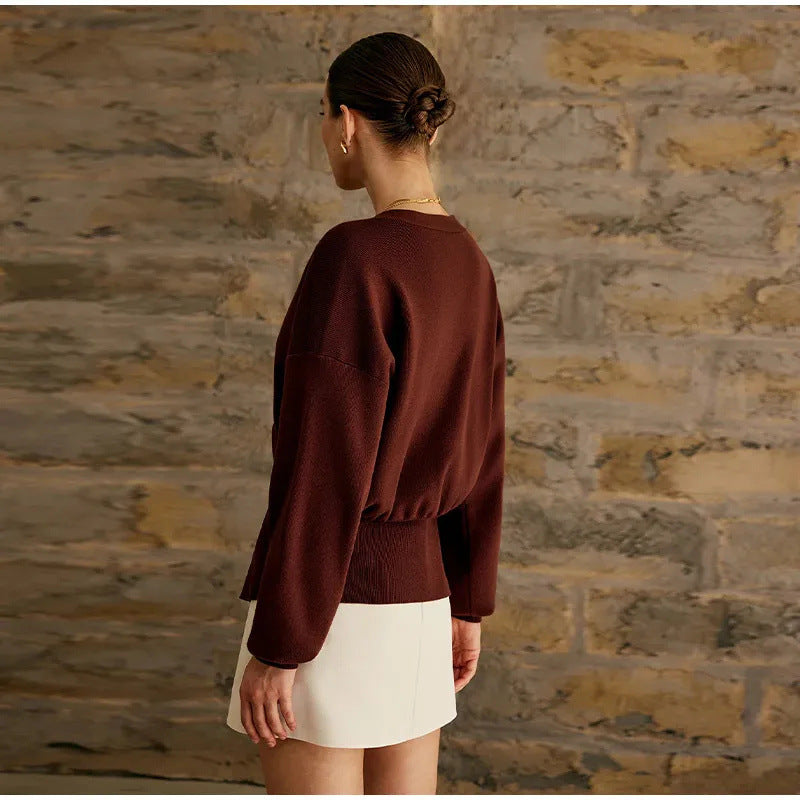 New V-neck Button Cardigan Fashion Knitted Sweater Muselune