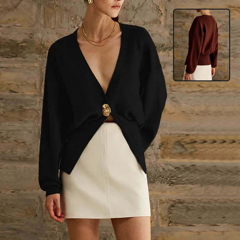 New V-neck Button Cardigan Fashion Knitted Sweater Top For Women Clothing - Muselune