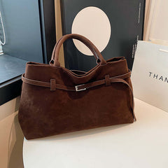 2025 Hot Sale Decorative Design Solid Faux Suede Handbag Large Capacity Casual Tote Bags For Women Tote Design Portable Shoulder Bag - Muselune