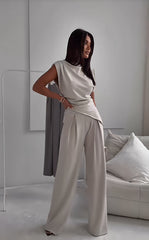 Sleeveless Slim Top And Straight Pants Solid Trouser Suit - Muselune