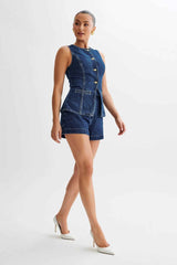 Denim Sleeveless Casual Suit: Stylish Top and Pants Set