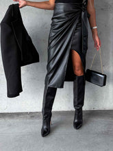 Split Lace-up Leather Skirt