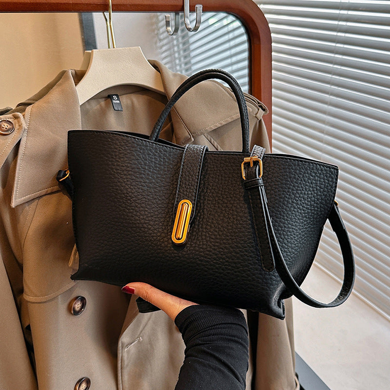 INS Litchi Pattern Shoulder Bag Fashion Zipper Bucket Bag High Capacity Totes Handbag For Women - Muselune