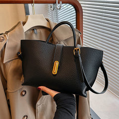 INS Litchi Pattern Shoulder Bag Fashion Zipper Bucket Bag High Capacity Totes Handbag For Women - Muselune