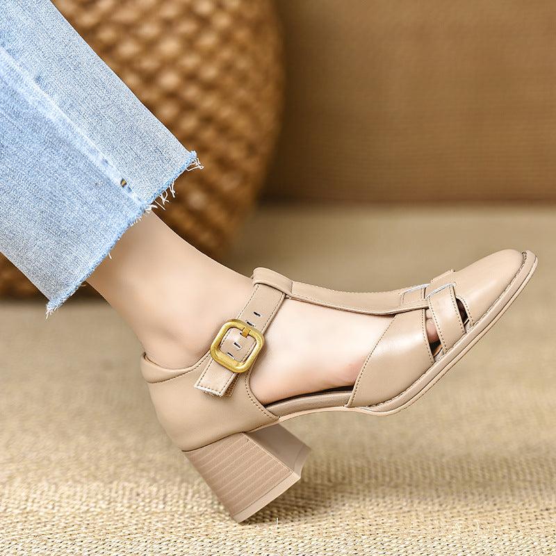 Chunky Hollow Buckle Closed Toe Sandals Heel The Muse