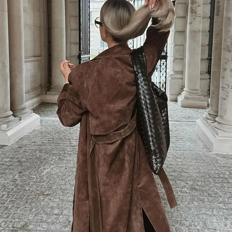 Vintage Double Breasted Lapel Shift Long Coat With Belt The Muse