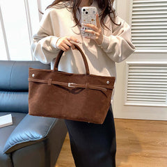 2025 Hot Sale Decorative Design Solid Faux Suede Handbag Large Capacity Casual Tote Bags For Women Tote Design Portable Shoulder Bag - Muselune