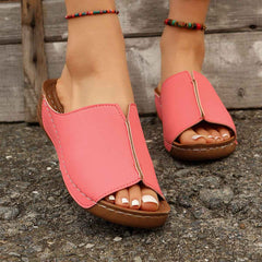 Summer Wedge Sandals – Peep-Toe, Thick Sole, Casual Outdoor Slides - Muselune