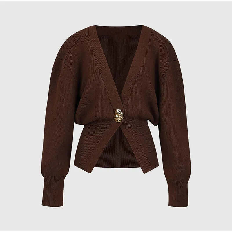 New V-neck Button Cardigan Fashion Knitted Sweater Top For Women Clothing - Muselune
