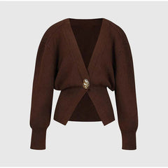 New V-neck Button Cardigan Fashion Knitted Sweater Top For Women Clothing - Muselune