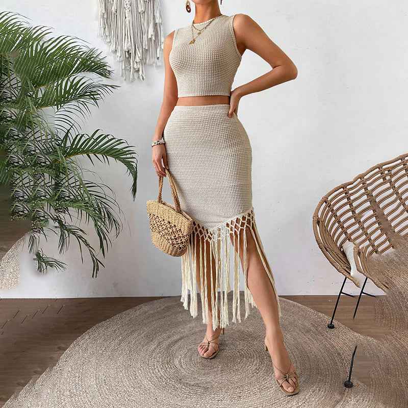 Sleeveless Crop Top And Bodycon High Waist Skirt Set - Muselune