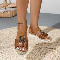 Peep Toe Serpentine Wedges Sandals| Circle Design Casual - Muselune
