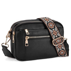 Triple-Zip Crossbody – Floral Strap & Colorblock Style - Muselune