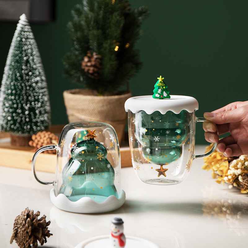 Double Heat Resistant Glass Christmas Tree Coffee Cup